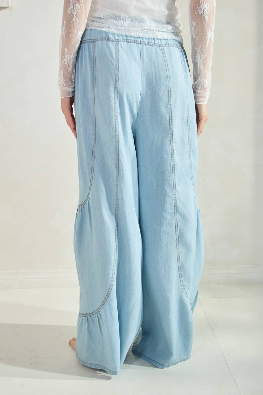 Chambray Denim Wide Palazzo Pants