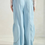 Chambray Denim Wide Palazzo Pants