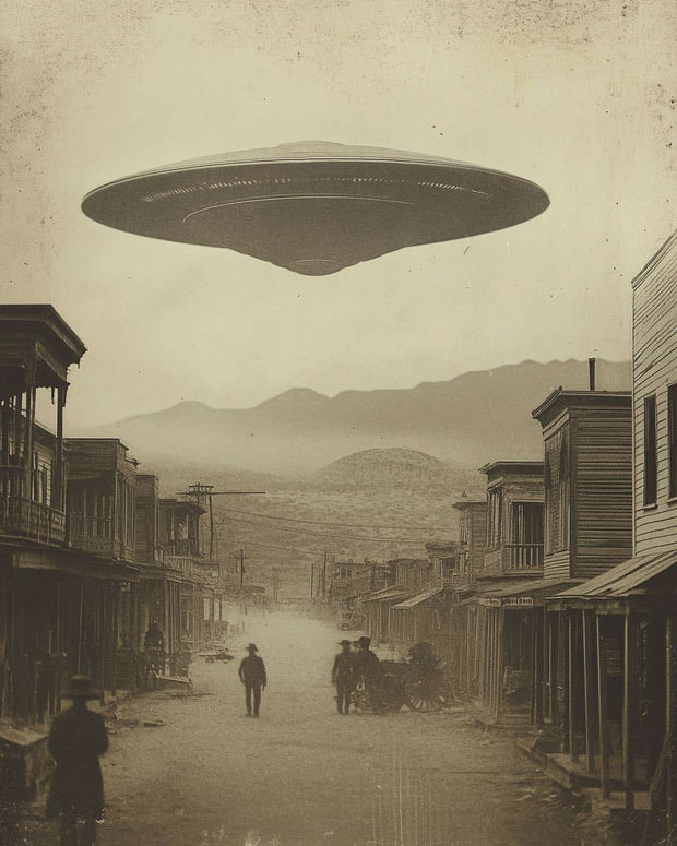 Flying Saucer Over Old West Town
