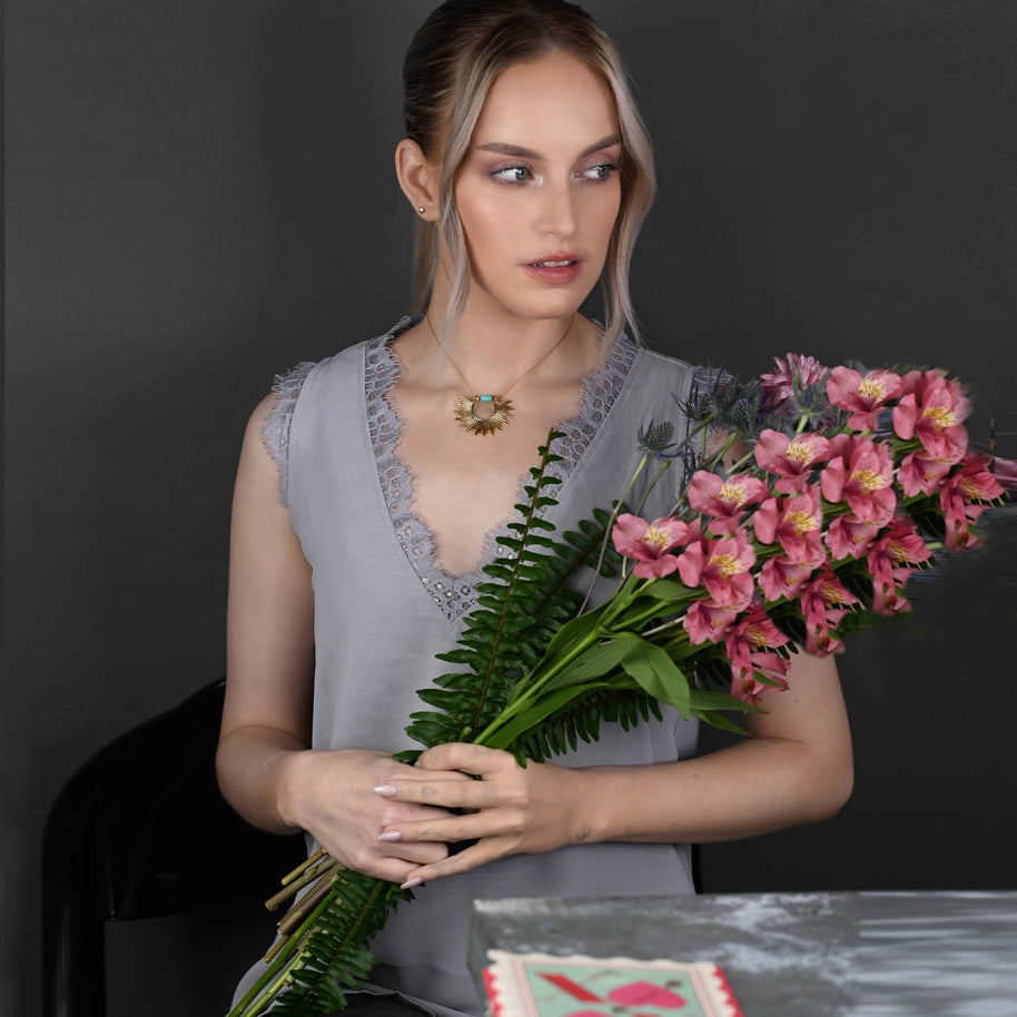 Golden Sun w/ Semi Precious Heishi Beads Necklace