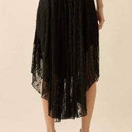 Lace Curved-Hem Midi Skirt, Black