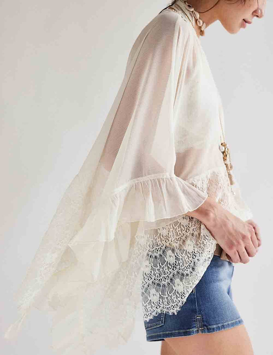Lace Ruffle Batwing Blouse