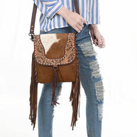 Leather Messenger Purse with Fringe