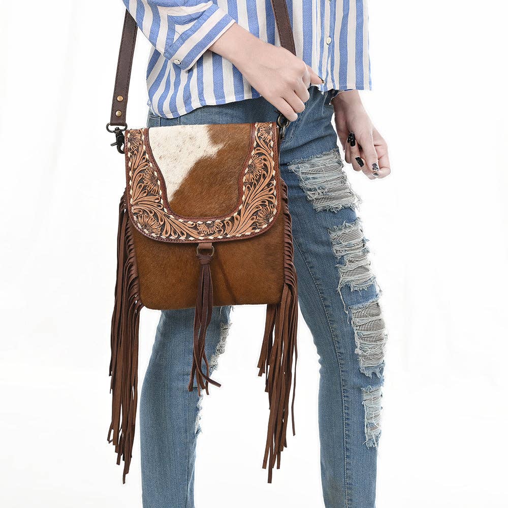 Leather Messenger Purse with Fringe