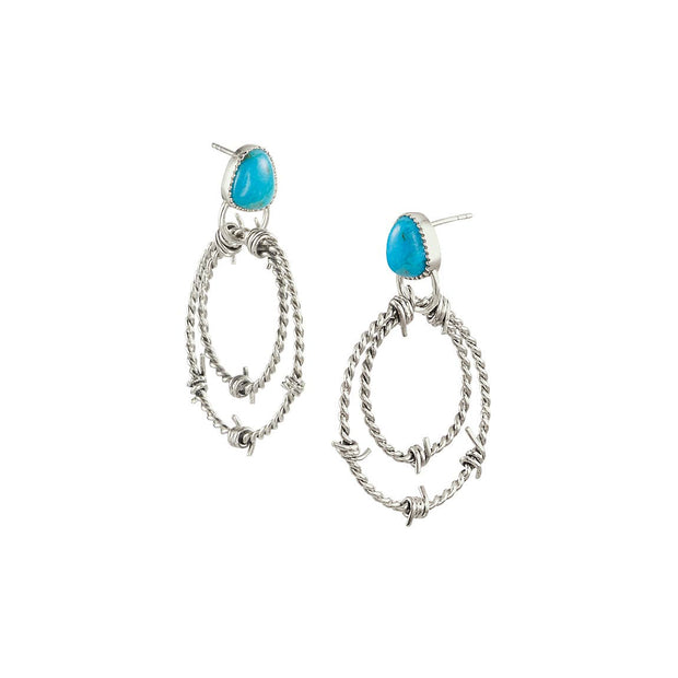 Sterling & Turquoise Barb Wire Roll Earrings