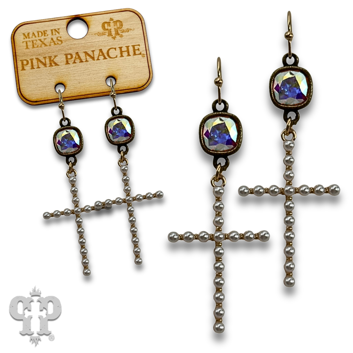 Pearl cross earring with European crystals