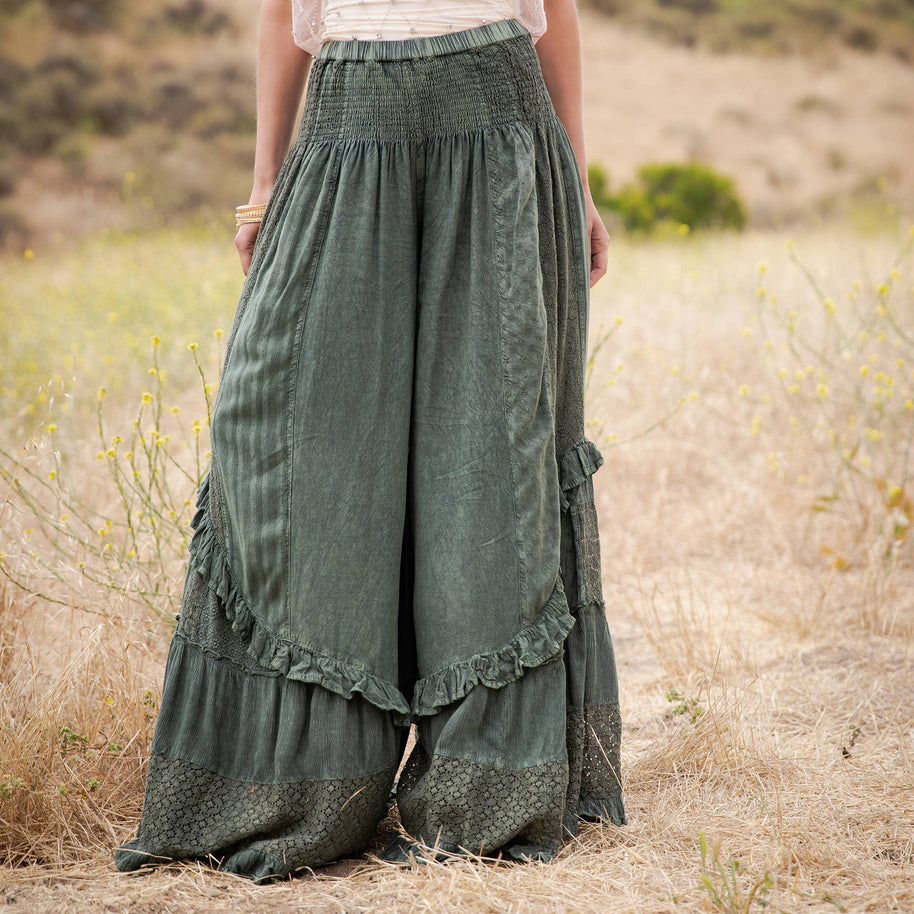 Mineral Wash Lace Tiered Ruffle Pants