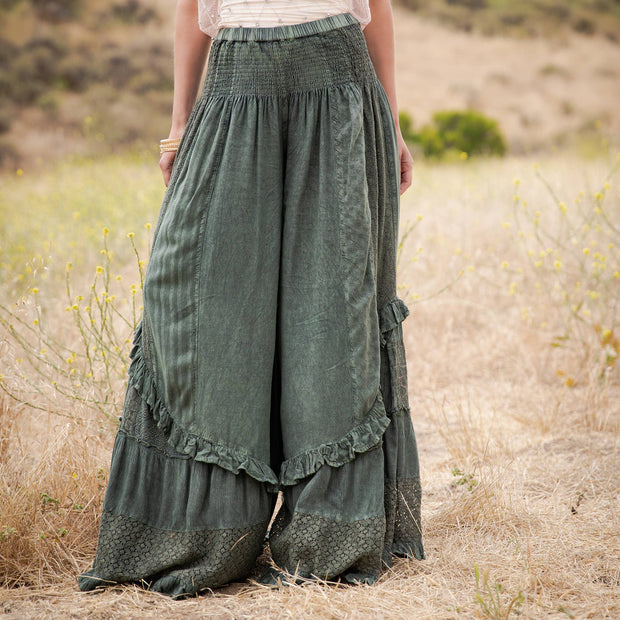 Mineral Wash Lace Tiered Ruffle Pants