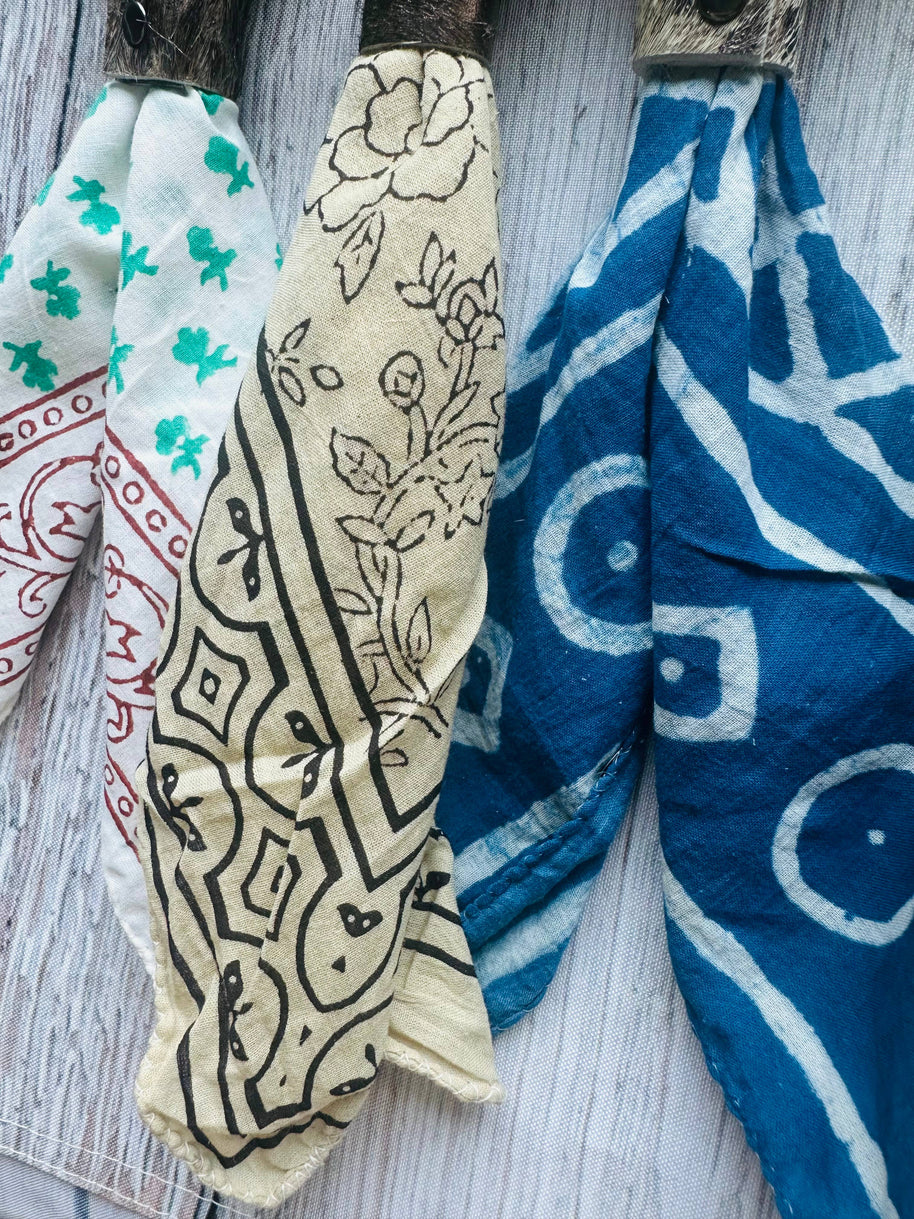 Boho Bandanas With Cowhide Leather Slides
