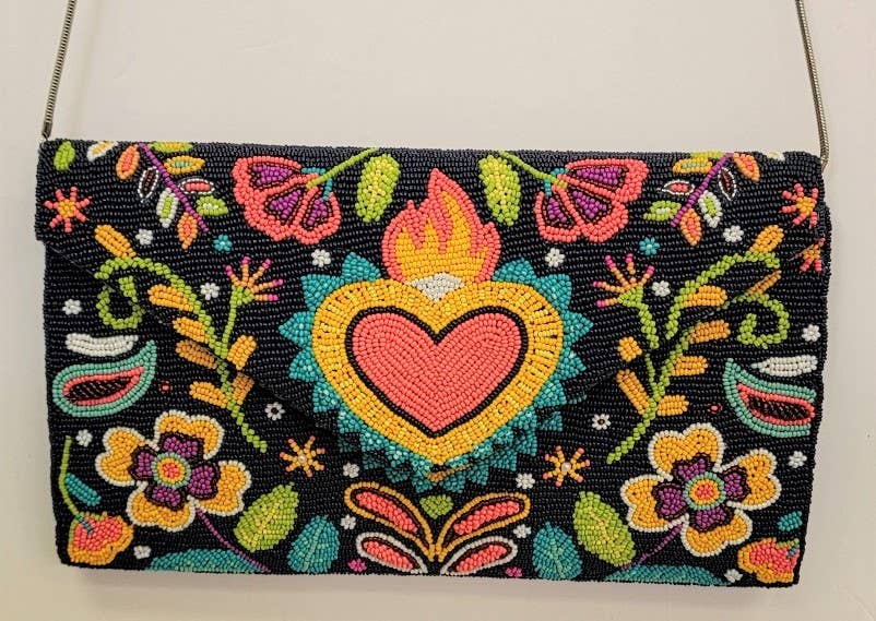 Hand Beaded Heart Clutch
