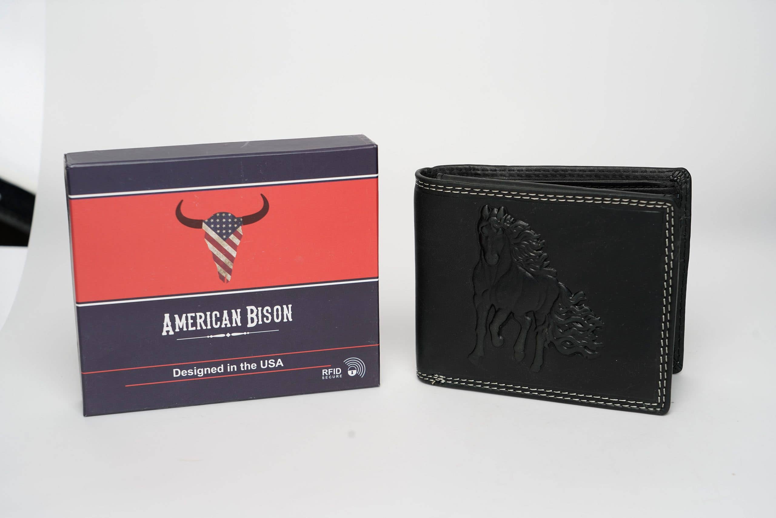 American Bison Bifold Wallet with 3D Horse Embossing