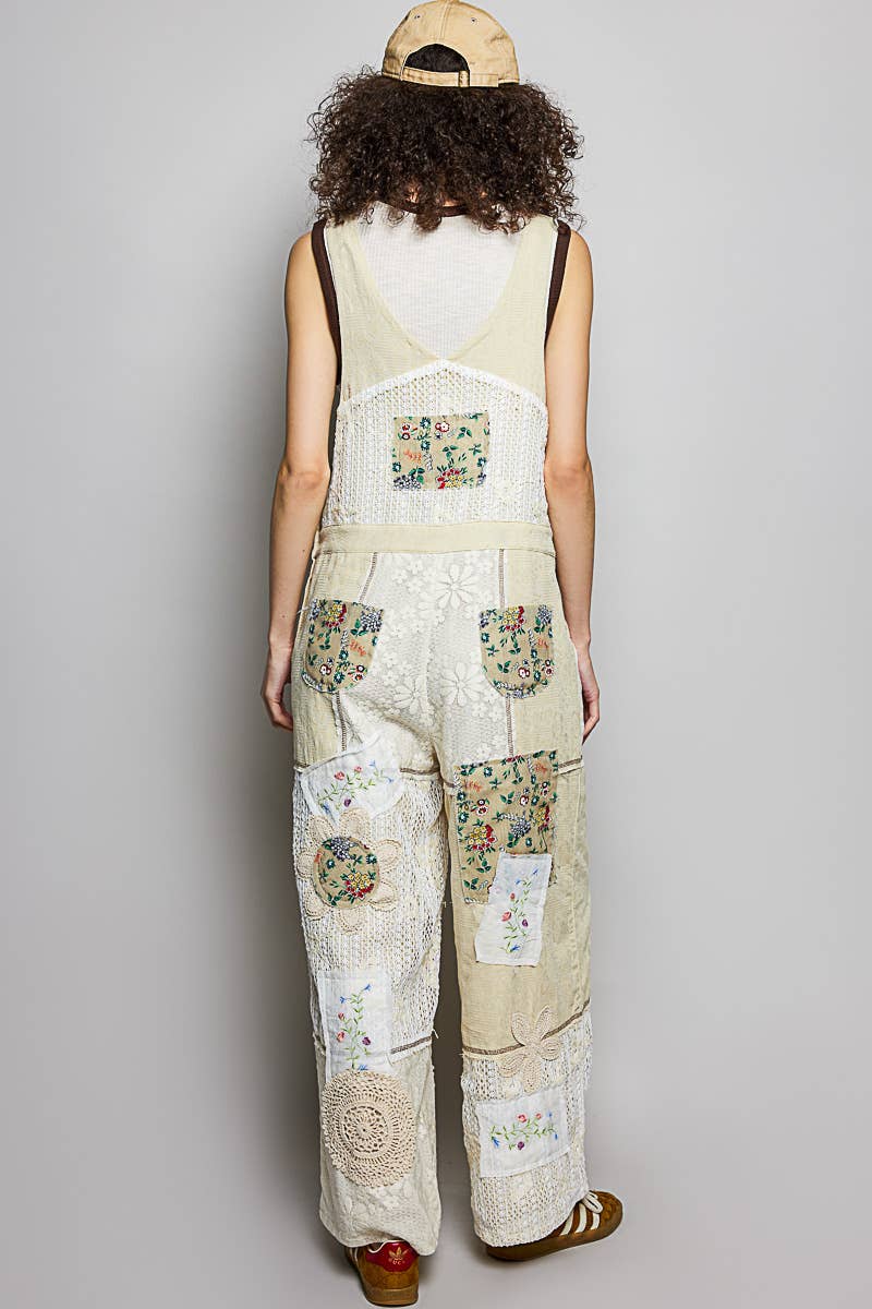 Floral Patchwork Woven Overalls