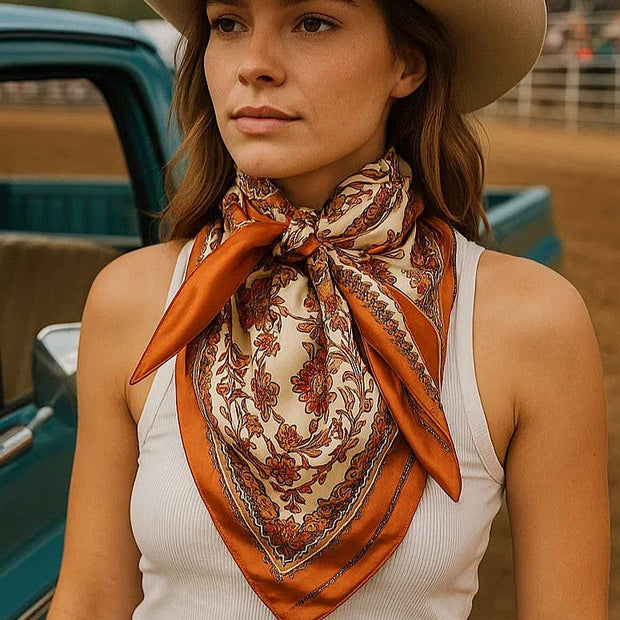 35X35"  Burnt Orange & Tan Wild Rag #WR2179