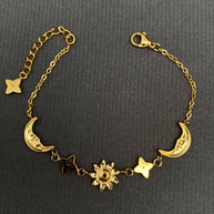 Sun Moon Stars 18K GP S.Steel Bracelet