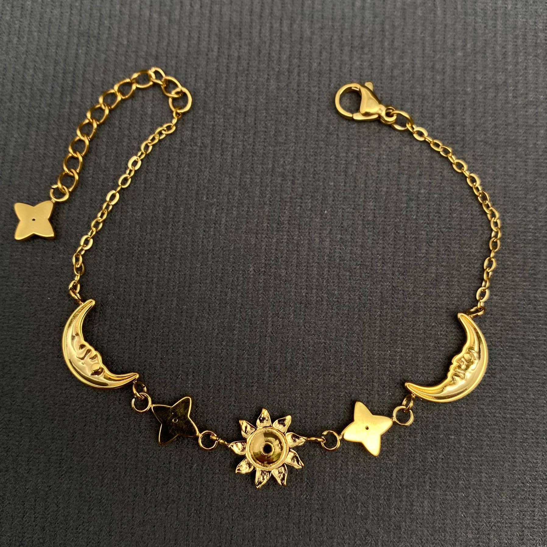 Sun Moon Stars 18K GP S.Steel Bracelet