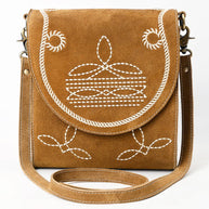 Western Flap Crossbody Bag with White Rope & Floral Stitch