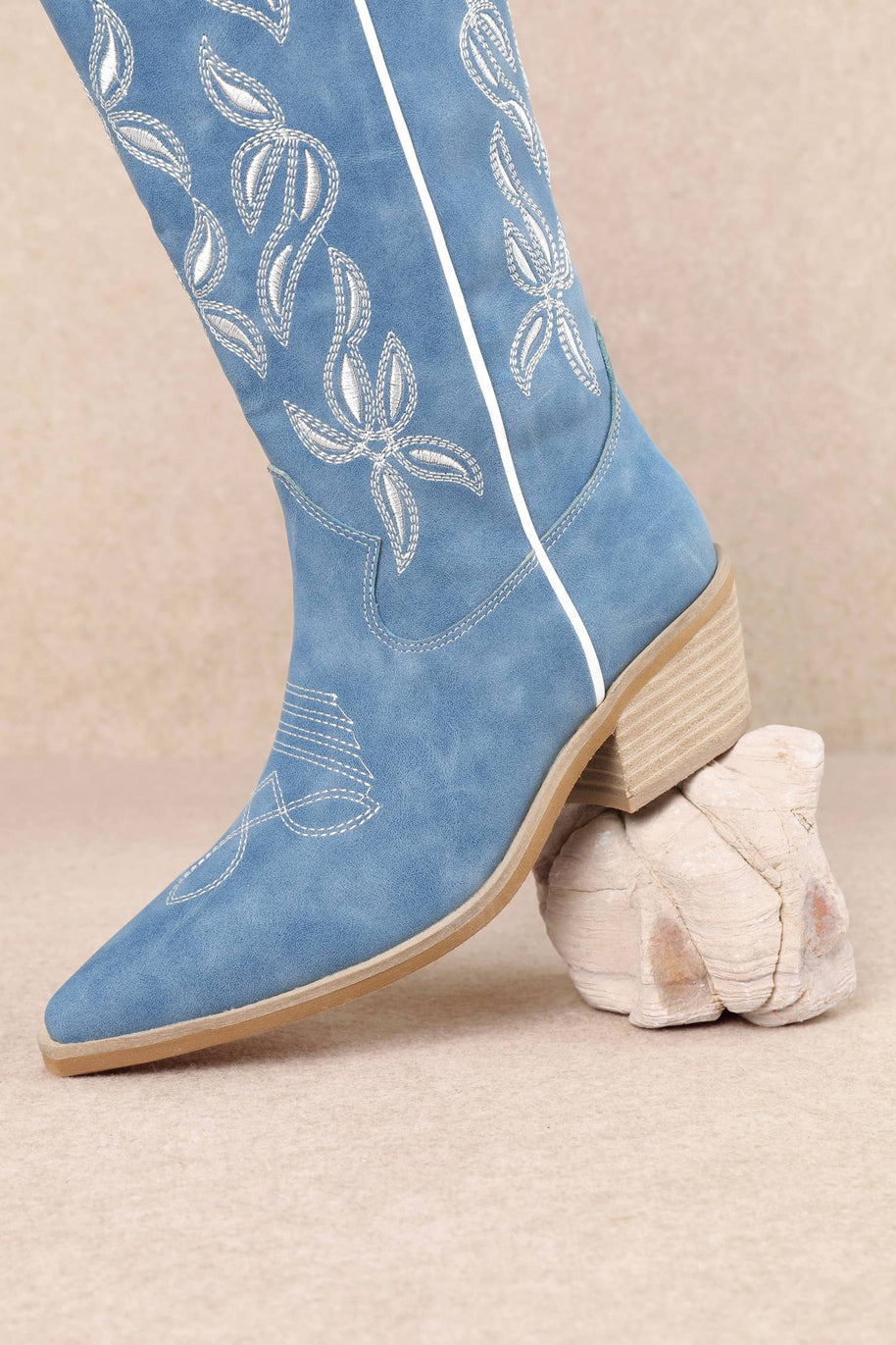 Blue White Leaves Cowboy Boots
