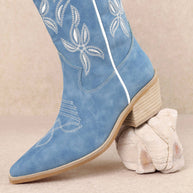Blue White Leaves Cowboy Boots