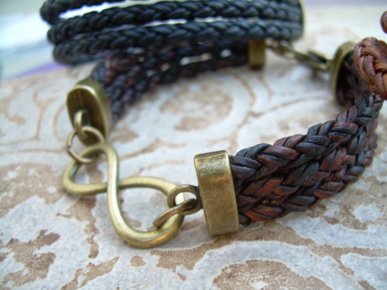 Infinity Leather Bracelet with Antique Bronze Hardware