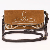 Western Clutch Crossbody Bag with White Rope Stitch Embroidery