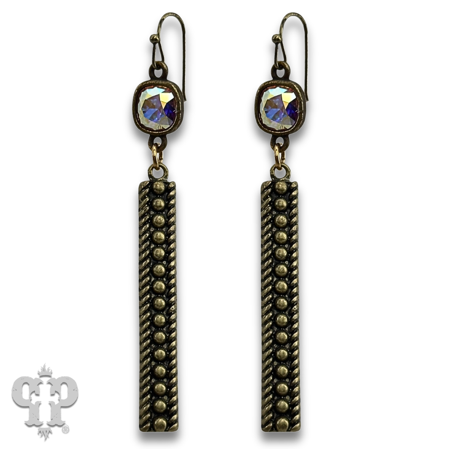 Swarovski® crystals textured rectangle bar earrings