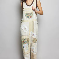 Floral Patchwork Woven Overalls