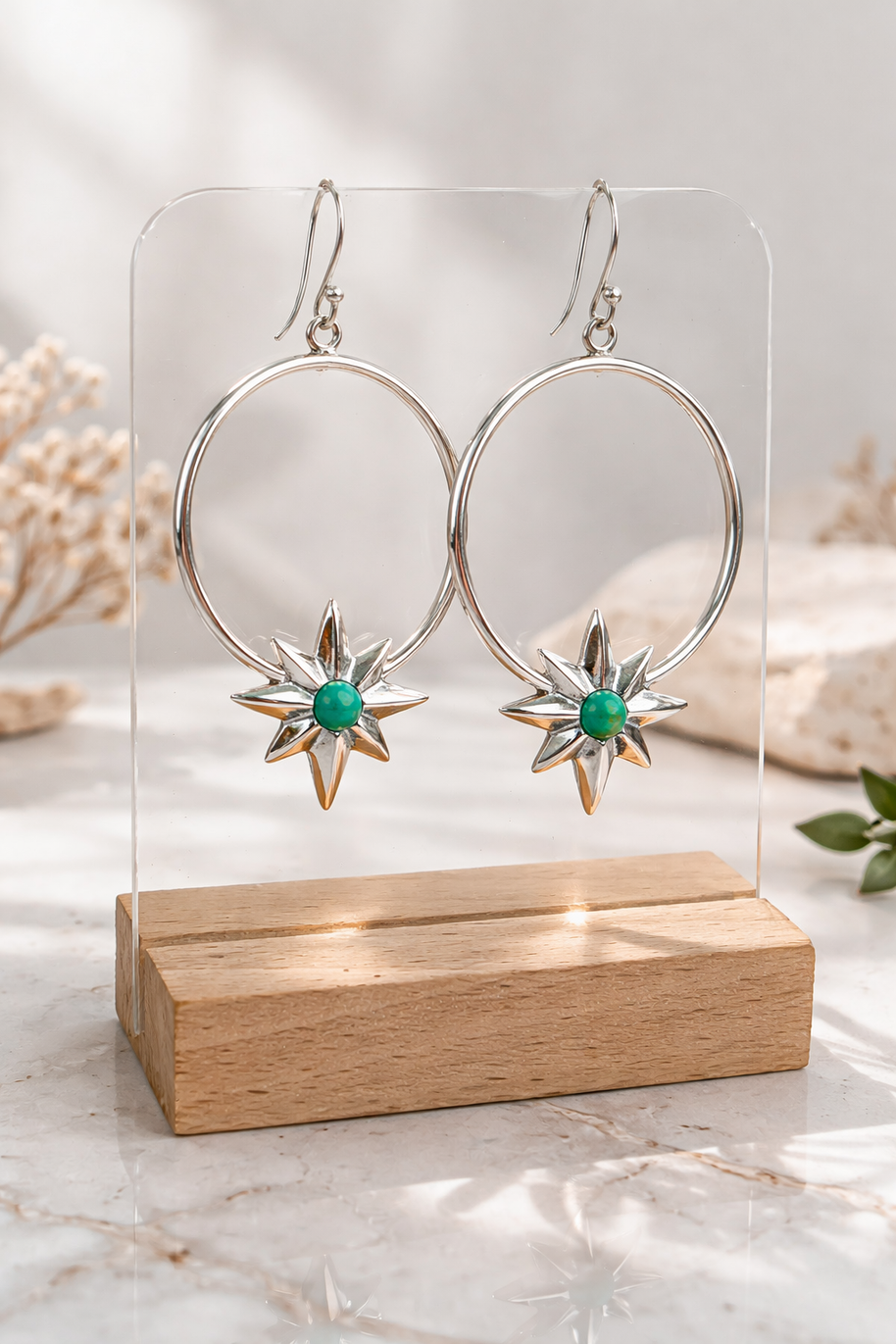 Grand Canyon Turquoise Star Hoops Earrings