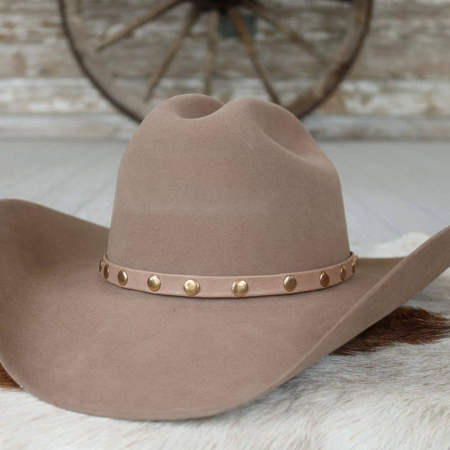 Taupe Studded Goat Leather Hat Band