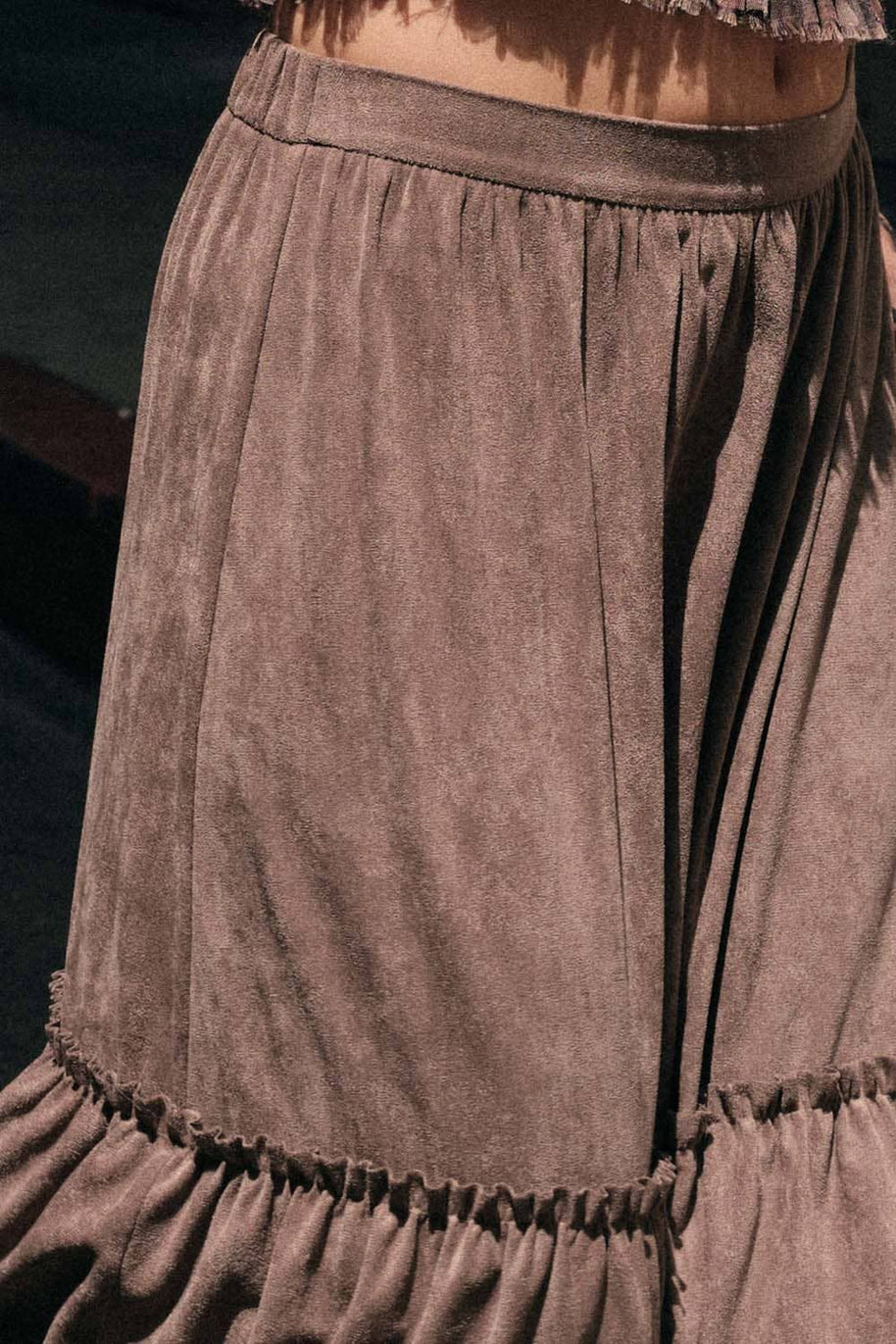 Faux Suede Tiered Maxi Skirt