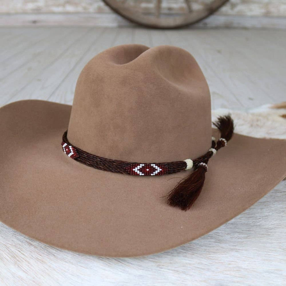 Genuine Horsehair 5 Strand Braided Hat Band with Double Tassel - Red Roan