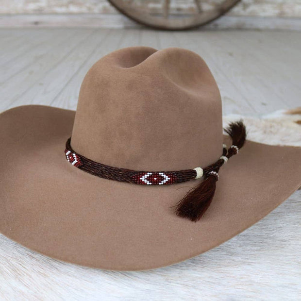 Genuine Horsehair 5 Strand Braided Hat Band with Double Tassel - Red Roan