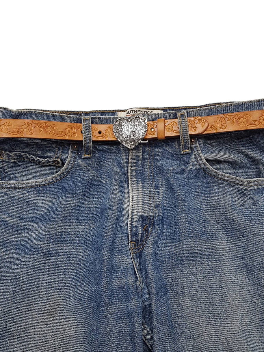 Western Silver Heart w. hand-Painted floral tooled belt
