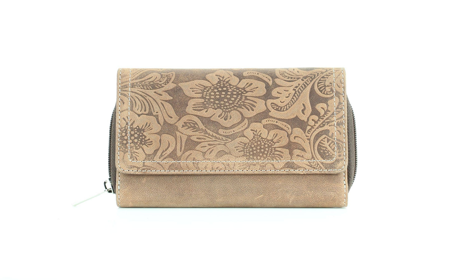 American Bison Floral Tooled Ladies Flapover Clutch