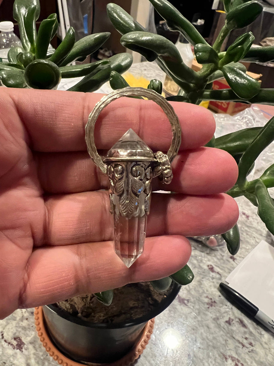 Himalayan Crystal Quartz Pointed Pendant, Handcrafted