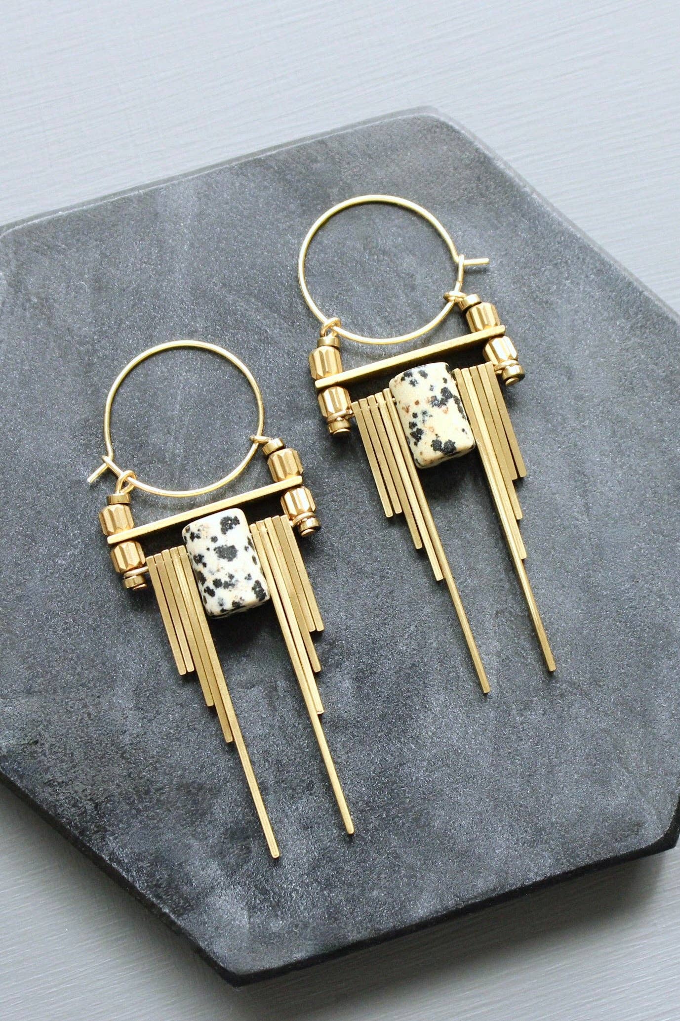 ArtDeco Dalmatian jasper hoop earrings