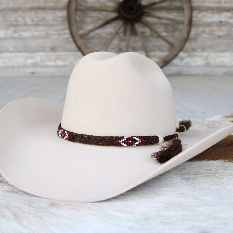 Genuine Horsehair 5 Strand Braided Hat Band with Double Tassel - Red Roan