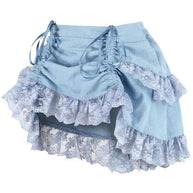 Light Blue Denim Ruched Bustle Skirt w/Lace