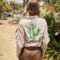Gingham Embroidered Western Snap Blouse