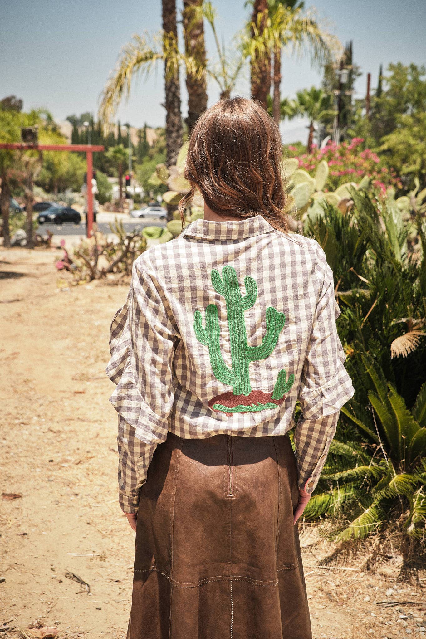 Gingham Embroidered Western Snap Blouse