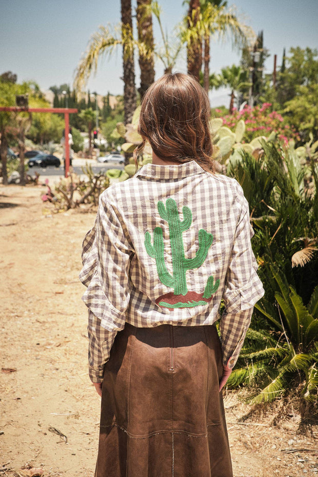 Gingham Embroidered Western Snap Blouse