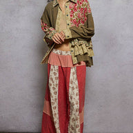 Double Gauze Patchwork Ruffle Shirt