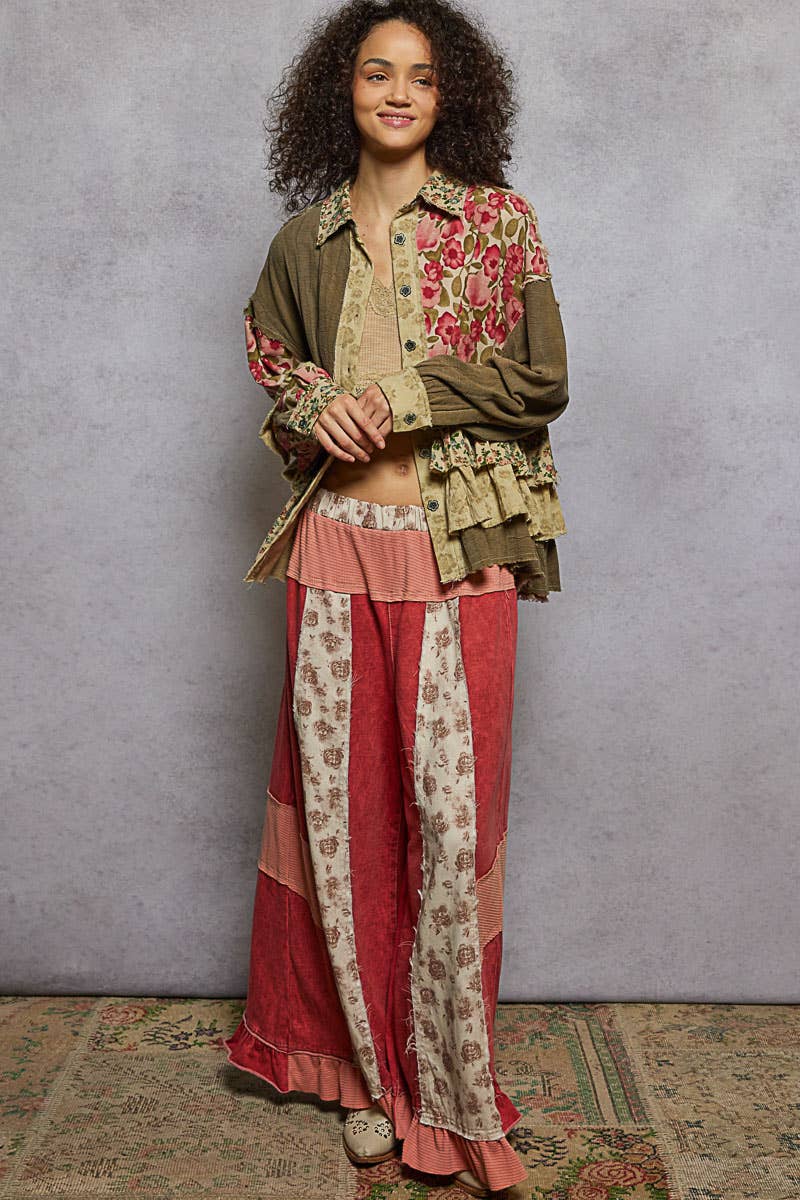 Double Gauze Patchwork Ruffle Shirt