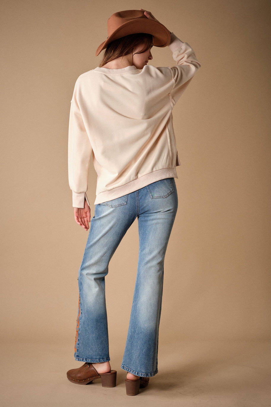 Western Suede Detail Bootcut Jeans