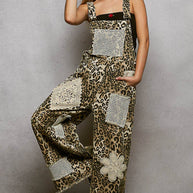 Crochet contrast patch overalls