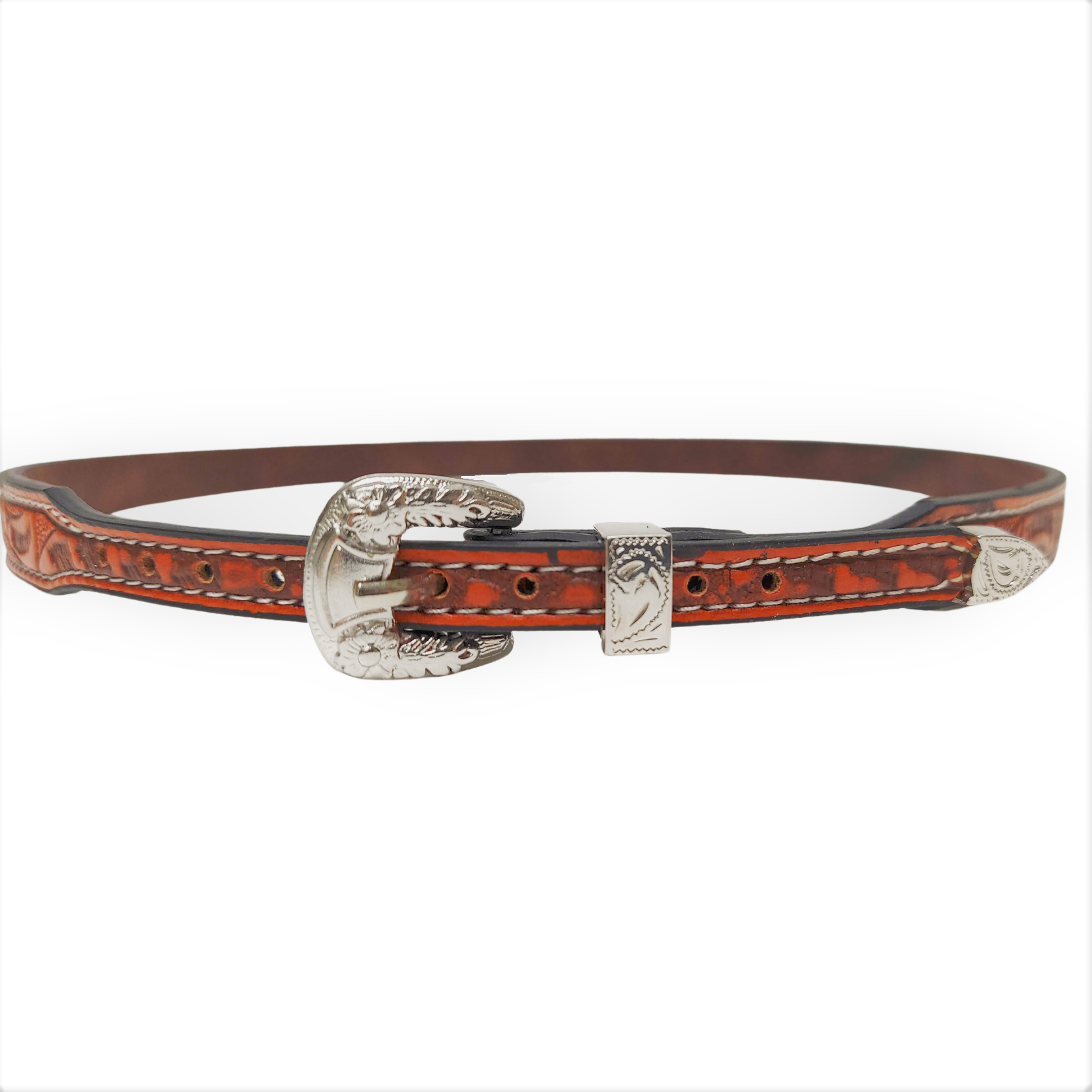 Leather Tooled Cowboy Hat Band - Style Firebird
