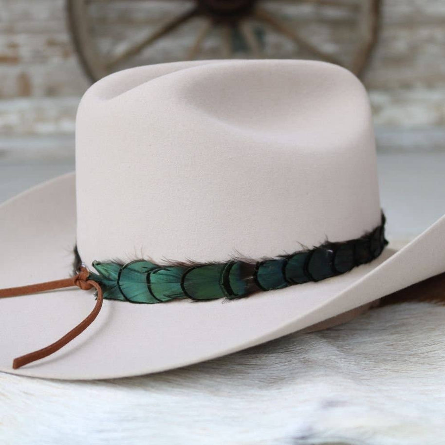 Iridescent Green Feather Hat Band - Ridge