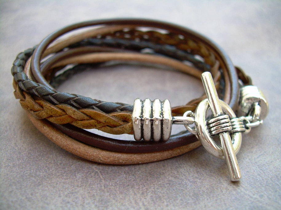 Four Strand Double Wrap Leather Bracelet, Toggle clasp