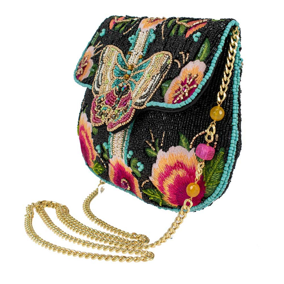 Hand-Beaded Black Butterfly Crossbody