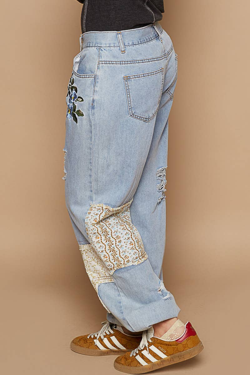 Embroidered Patchwork detail Jogger Pants