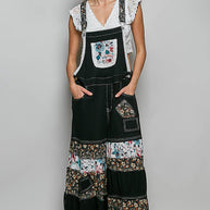 Mixed Media Printed Fabric Overalls
